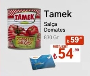 Tamek Salça Domates 830 Gr