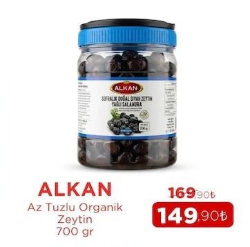 Alkan Az Tuzlu Organik Zeytin 700 Gr