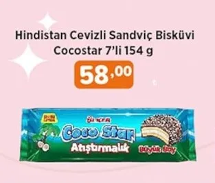 Hindistan Cevizli Sandviç Bisküvi Cocostar 7'Li 154 G