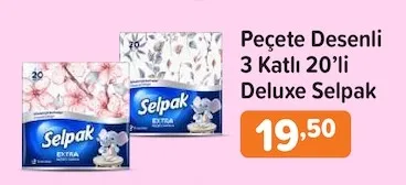 Peçete Desenli 3 Katlı 20'Li Deluxe Selpak