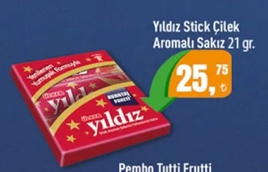 Ülker Yıldız Stick Çilek Aromalı Sakız 21 Gr