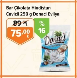 Bar Çikolata Hindistan Cevizli 250 G Donaci Evliya