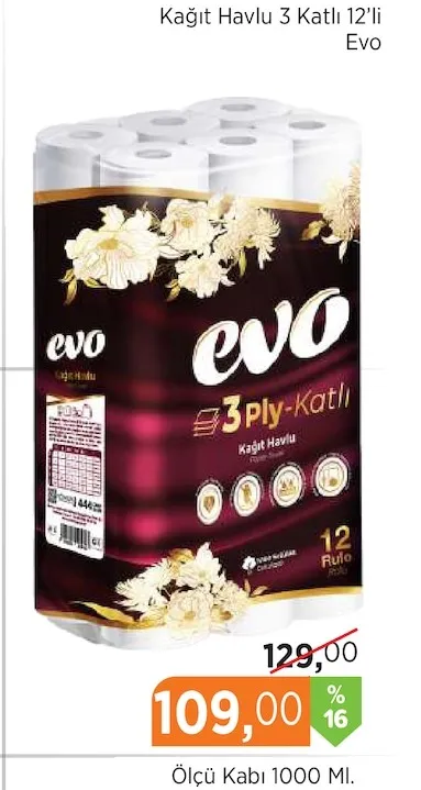 Kağıt Havlu 3 Katlı 12'Li Evo