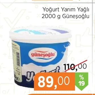 Yoğurt Yarım Yağlı 2000 G Güneçoğlu