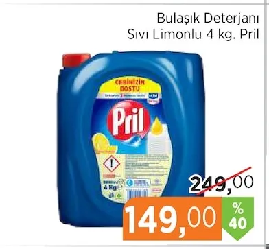 Bulaşık Deterjanı Sıvı Limonlu 4 Kg. Pril