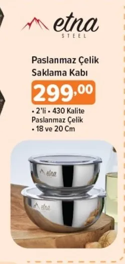Etna Steel Paslanmaz Çelik Saklama Kabı 2'Li