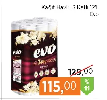 Kağıt Havlu 3 Katlı 12'Li Evo