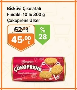 Bisküvi Çikolatalı Fındıklı 10'Lu 300 G Çokoprens Ülker