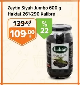 Zeytin Siyah Jumbo 600 G Haktat 261-290 Kalibre