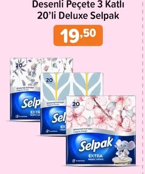 Desenli Peçete 3 Katlı 20'Li Deluxe Selpak