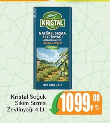 Kristal Soğuk Sıkım Sızma Zeytinyağı 4 Lt