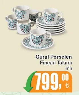 Güral Porselen Fincan Takımı 6'Lı
