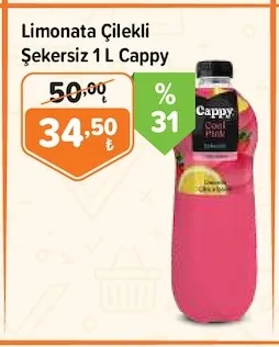 Limonata Çilekli Şekersiz 1 L Cappy