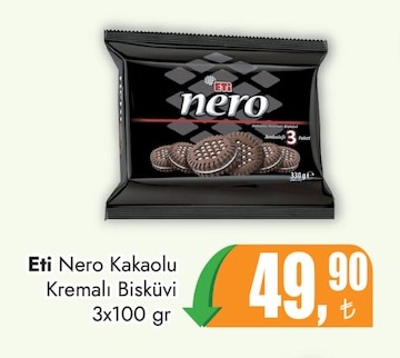 Eti Nero Kakaolu Kremalı Bisküvi 3X100 Gr
