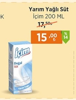 Yarım Yağlı Süt Içim 200 Ml