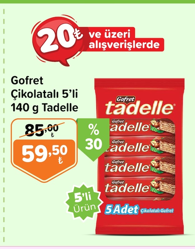 Gofret Çikolatalı 5'Li 140 G Tadelle