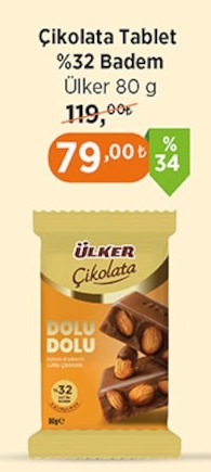 Ülker Çikolata Tablet %32 Badem 80 G