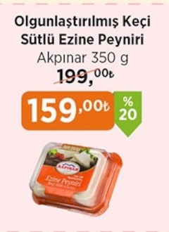 Olgunlaştırılmış Keçi Sütlü Ezine Peyniri Akpınar 350 G