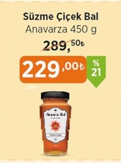 Süzme Çiçek Bal Anavarza 450 G