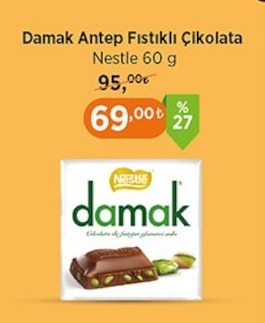Damak Antep Fıstıklı Çikolata Nestle 60 G
