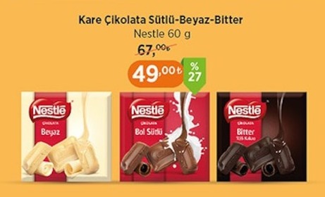 Kare Çikolata Sütlü-Beyaz-Bitter Nestle 60 G