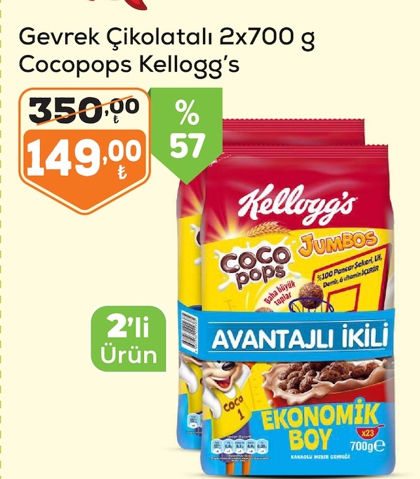 Gevrek Çikolatalı 2X700 G Cocopops Kellogg'S