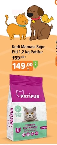 Kedi Maması Sığır Etli 1.2 Kg Patifur
