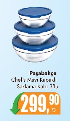 Paşabahçe Chef'S Mavi Kapaklı Saklama Kabı 3'Lü