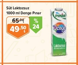 Süt Laktozsuz 1000 Ml Denge Pınar