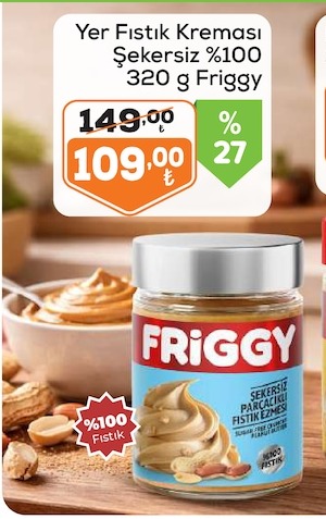 Yer Fıstık Kreması Şekersiz %100 320 G Friggy