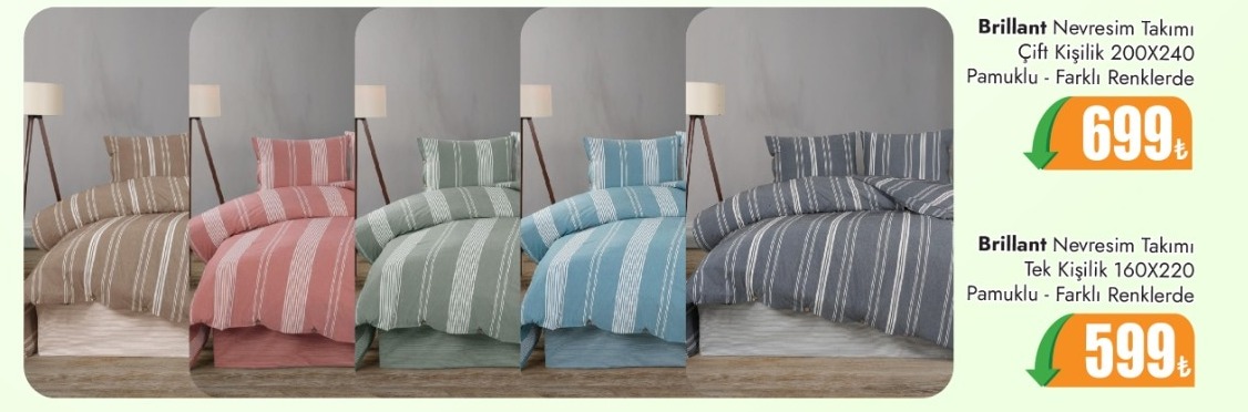 Brillant Nevresim Takımı Çift Kişilik 200X240 Pamuklu - Farklı Renklerde