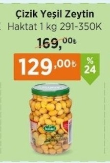 Çizik Yeşil Zeytin Haktat 1 Kg 291-350K