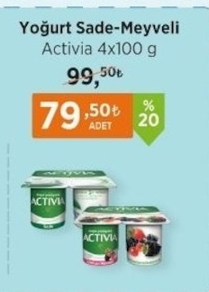 Activia Yoğurt Sade-Meyveli 4X100 G