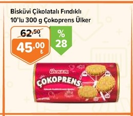 Ülker Çikoprens Bisküvi Çikolatalı Fındıklı 10'Lu 300G