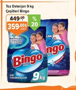 Toz Deterjan 9 Kg Çeşitleri Bingo