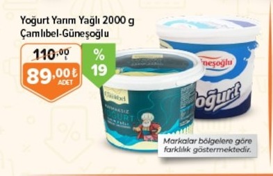 Çamlıbel-Güneşoğlu Yoğurt Yarım Yağlı 2000G
