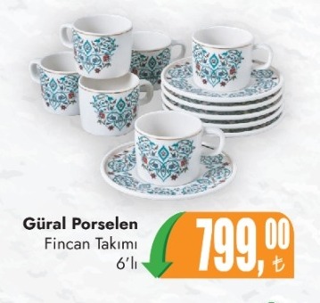 Güral Porselen Fincan Takımı 6'Lı