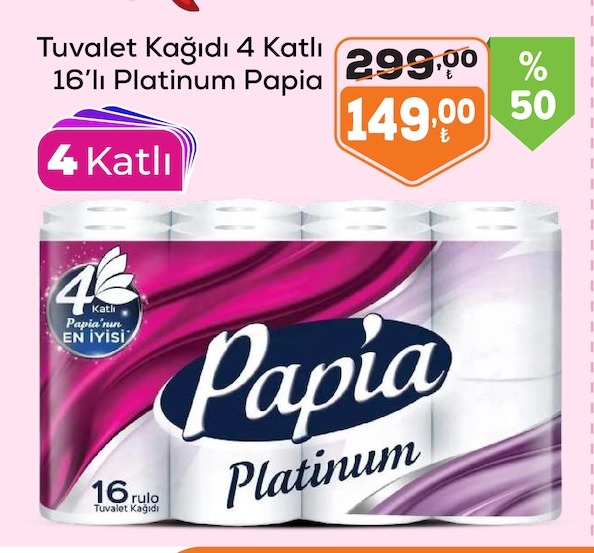 Tuvalet Kağıdı 4 Katlı 16'Lı Platinum Papia