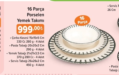 16 Parça Porselen Yemek Takımı