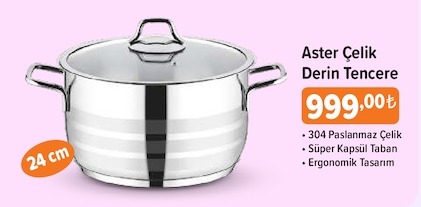 Aster Çelik Derin Tencere 24 Cm