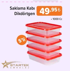 Saklama Kabı Dikdörtgen 5'Li 1000 Cc