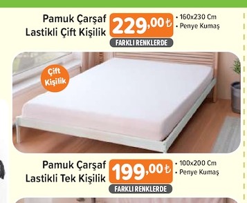 Pamuk Çarsaf Lastikli Çift Kişilik 160X230 Cm Penye Kumaş