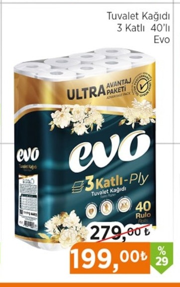Evo Tuvalet Kağıdı 3 Katlı 40'Lı