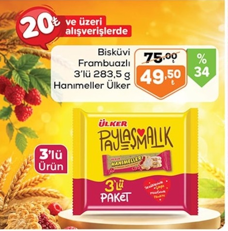 Biskuvi Frambuazli 3'Lu 283.5 G Hanımeller Ülker