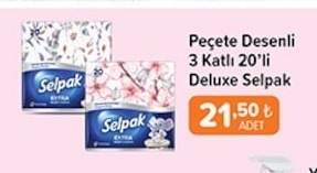 Peçete Desenli 3 Katlı 20'Li Deluxe Selpak