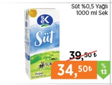Sek Süt %0,5 Yağlı 1000 Ml