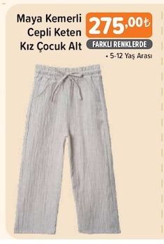 Maya Kemerli Cepli Keten Kız Çocuk Alt