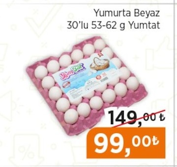 Yumtat Yumurta Beyaz 30'Lu 53-62 G