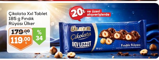 Ülker Çikolata Xxl Tablet 185 G Fındık Rüyası