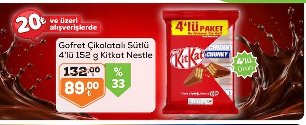 Gofret Çikolatalı Sütlü 4'Lü 152 G Kitkat Nestle